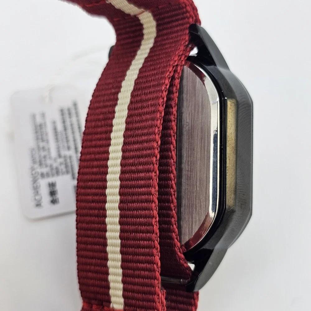42MM Watch Men Black Dial Date Indicator Red Cream‎ Canvas Band New Battery